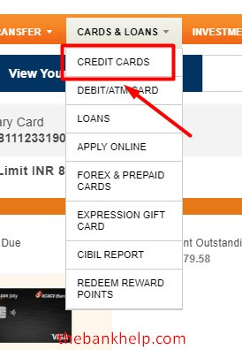 click on credit cards option