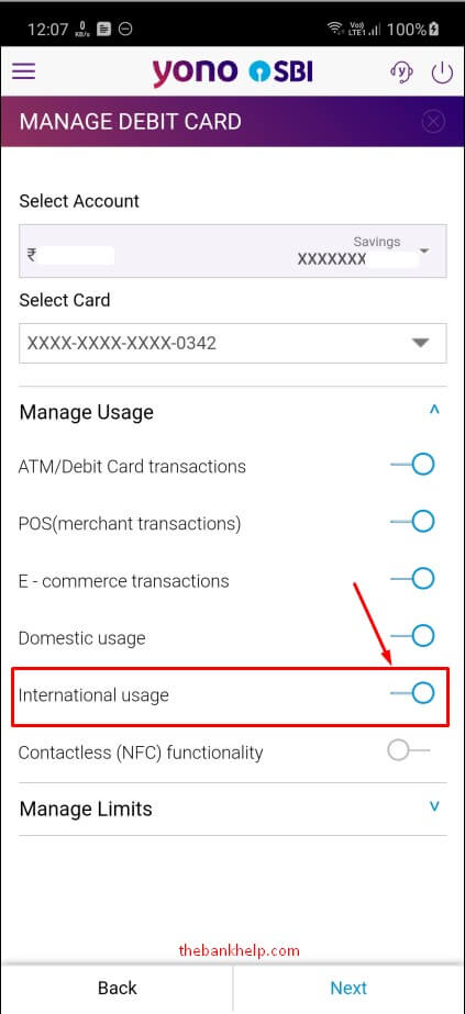 enable international transaction using yono app