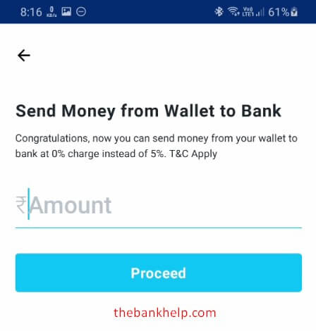 enter amount you want to send to bank from paytm wallet