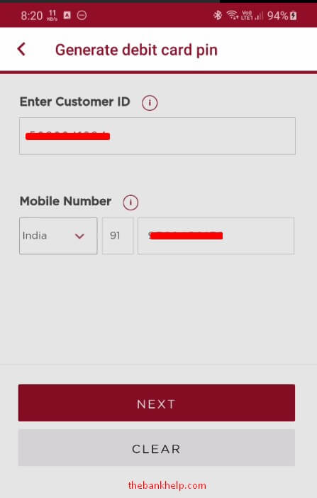 enter customer id and mobile number in idfc app
