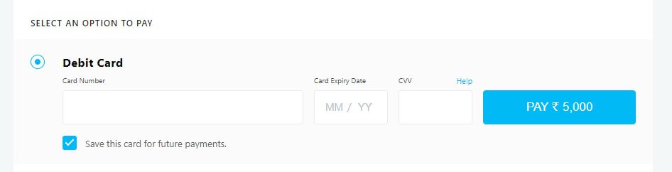 select debit card and enter debit card details in paytm