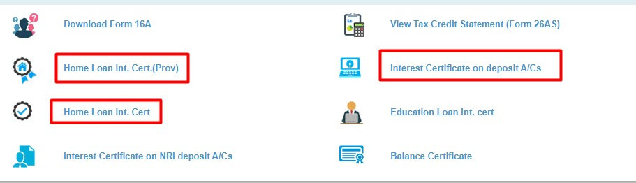 select interest certificate option in sbi