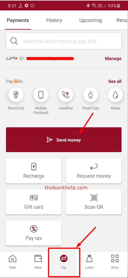 tap on send money button in idfc app