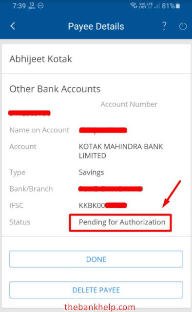 beneficiary added successfully in hdfc app