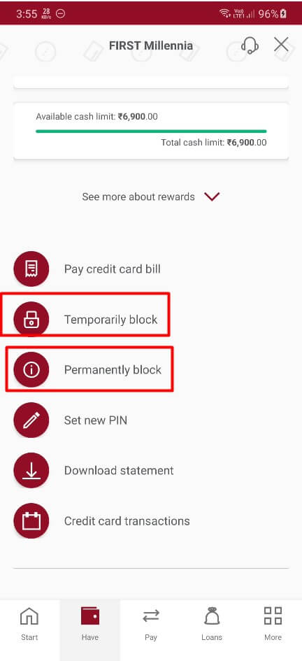 tap on credit card number in idfc app