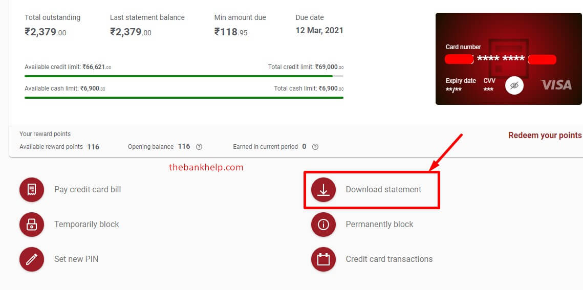 select cards option in idfc netbanking