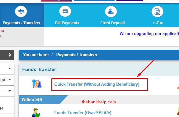 click on quick transfer option