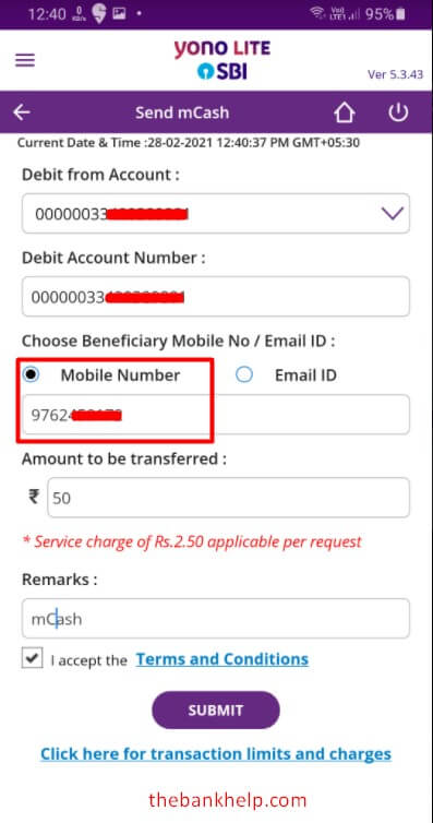 enter beneficiary mobile number to send money using mcash