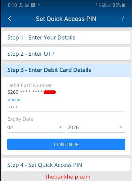 How to register hdfc quick access pin on HDFC mobile Banking app 3