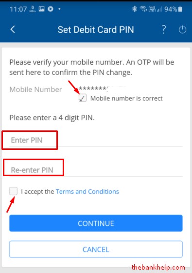 tap on set pin option in hdfc app
