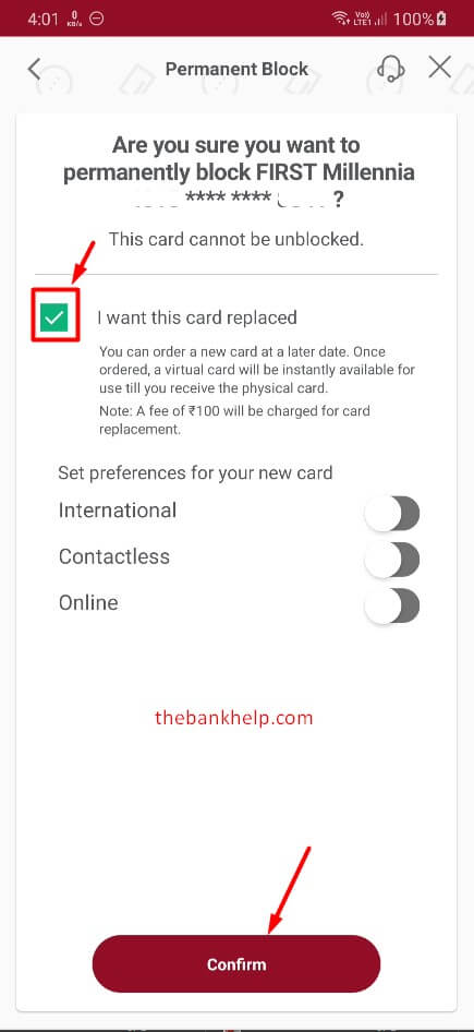 permanently block idfc credit card using idfc app