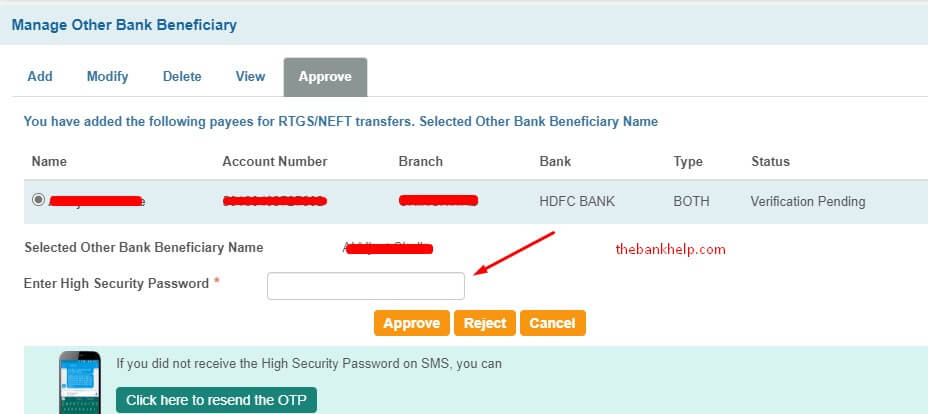 select account to approve and enter otp
