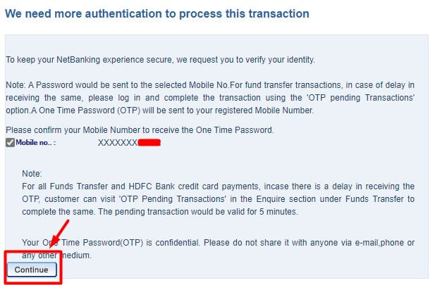 select mobile number registered with hdfc bank