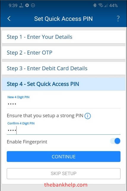 set four digit quick access pin