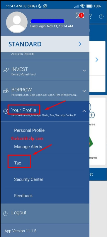 tap in tax option under your profile in hdfc app