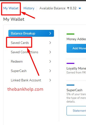 click on saved cards in mobikwik