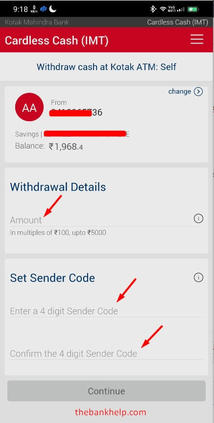enter amount and 4 digit sender code in kotak app