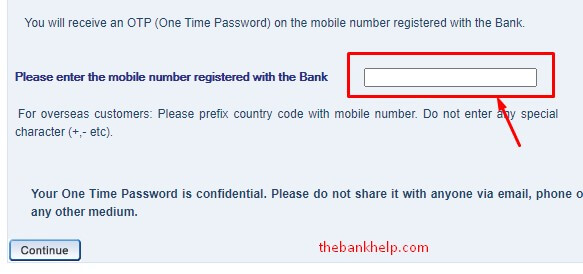 enter registered mobile number to reset hdfc netbanking password