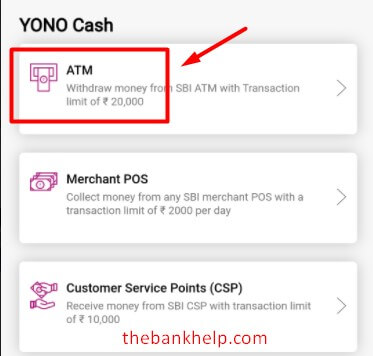 select ATM option in yono App