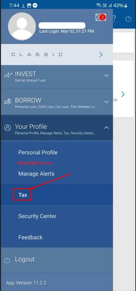 tap on your profile and tax option in hdfc app