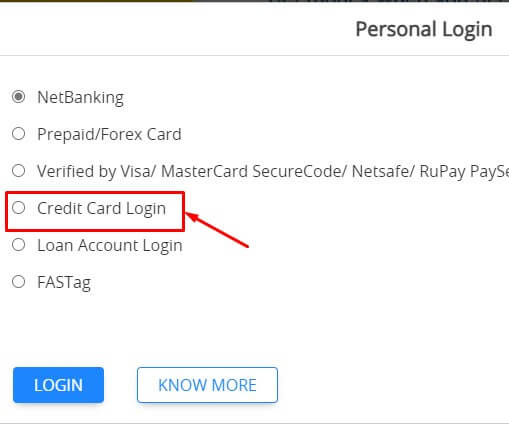 click on credit card login in hdfc