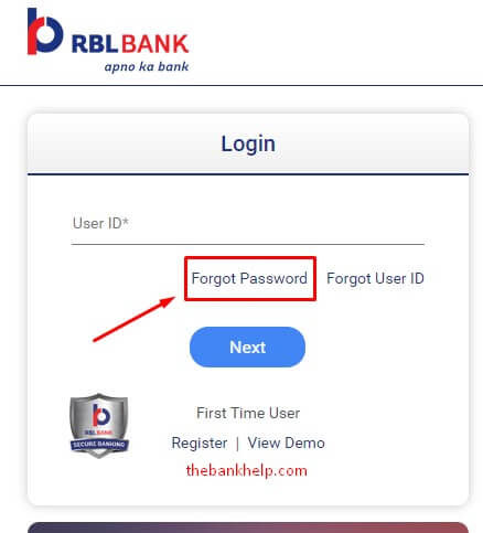 click on forgot password to reset rbl netbanking password