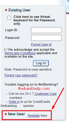 click on new user register option in hdfc netbanking
