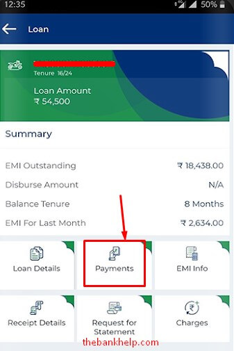 click on payments option to pay tvs credit emi uisng saathi app