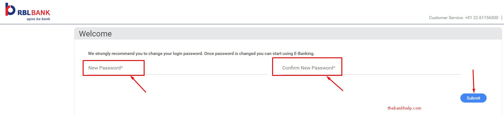 enter new rbl net banking password