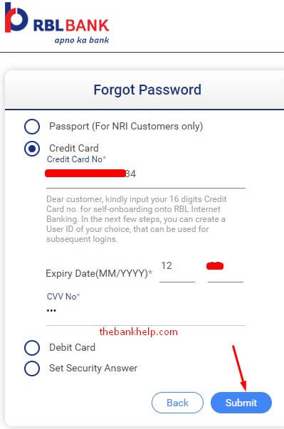enter your rbl credit card details