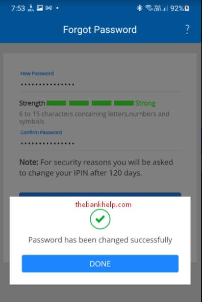 hdfc net banking password reset successfully