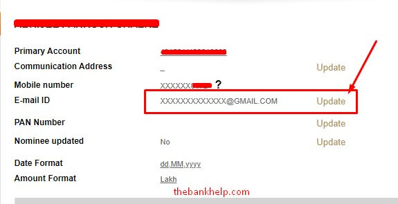 click on update email in icici net banking