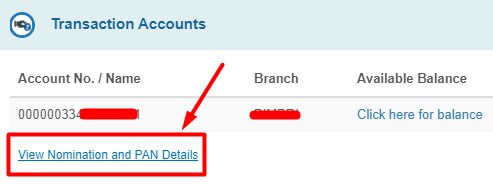 click on view nomination and pan details in sbi net banking