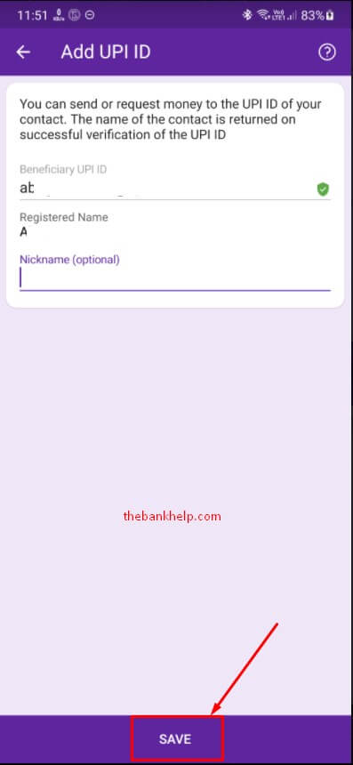 press save to add new upi id in phonepe