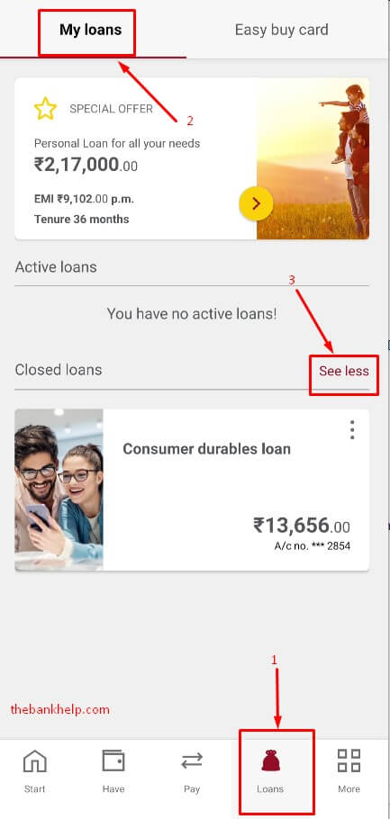 select closed loans in idfc first bank app