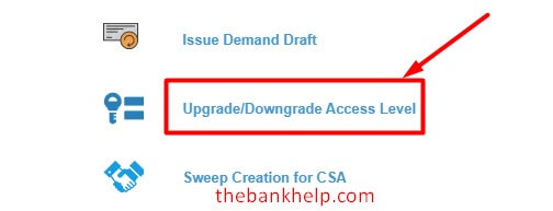 select upgrade access level option in sbi net banking