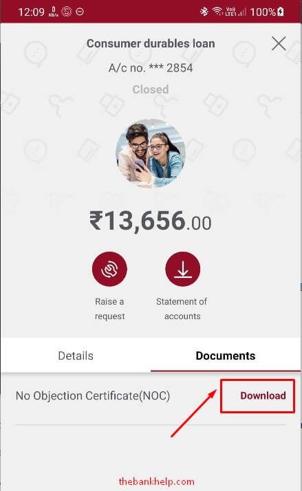 tap on download noc from idfc first bank app