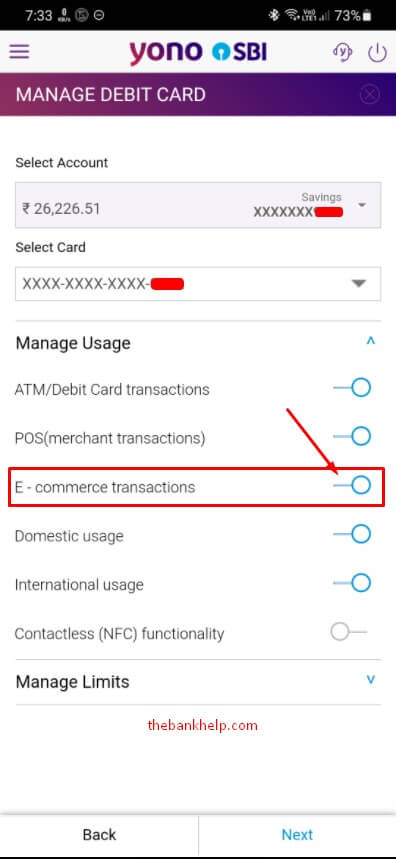 turn on ecommerece transaction in yono sbi app