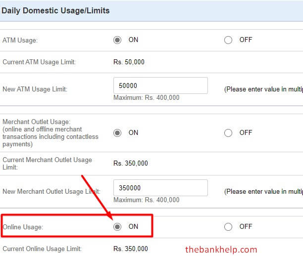 turn on online usage in hdfc net banking