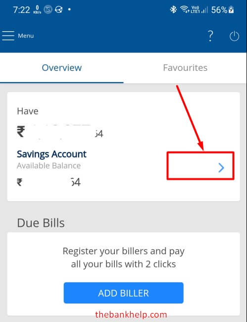 click on account number in hdfc app