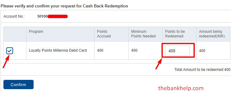 enter the points to be redeemed in hdfc net banking