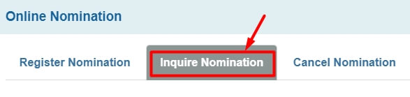 click on Inquire nomination