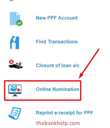 click on the online nomination option in sbi netbanking