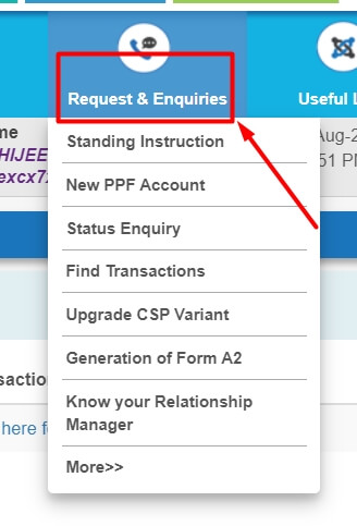 click on the requests and enquires option in sbi netbanking
