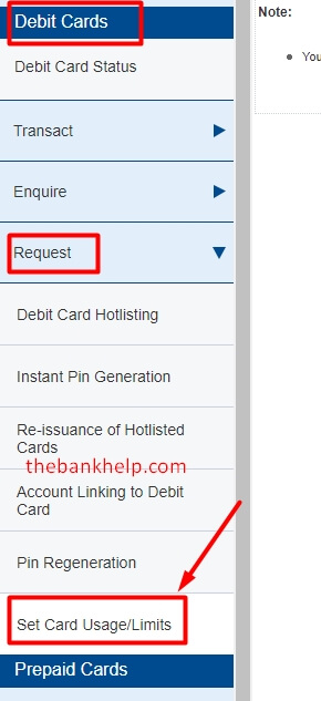 click on the set card usage option in hdfc net banking