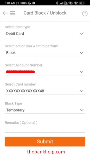 block icici debit card using imobile