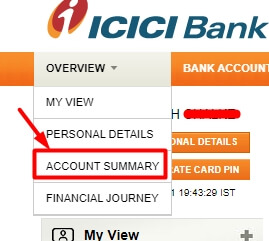 click on account summary option in icici netbanking