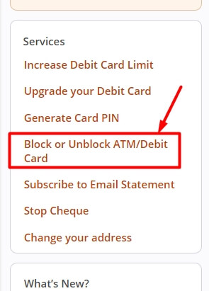 click on block or unblock debit card in icici netbanking