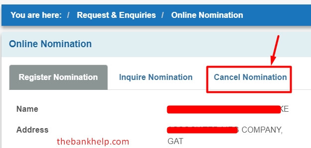 click on cancel nominee button