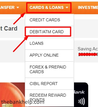 click on debit card option in icici net banking